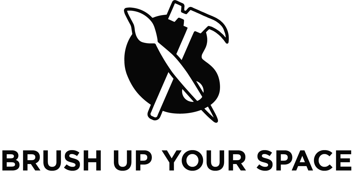 Brush Up Your Space logo with black paint palette, paintbrush, and hammer icon